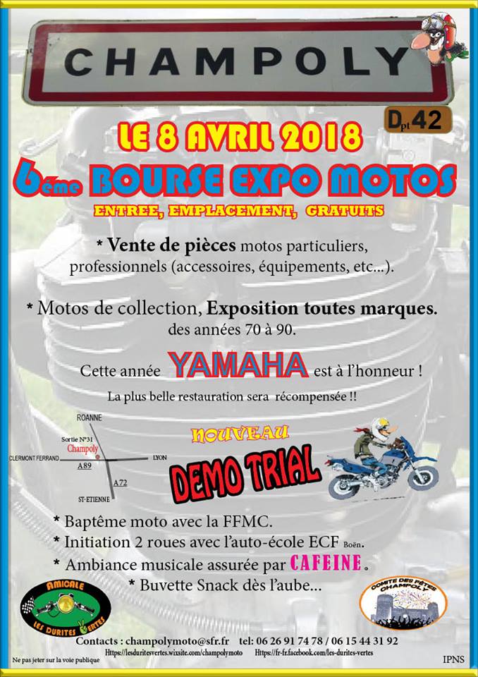 Bourse  Expo Moto Champoly (près de Roanne, 42), Dimanche 8 avril  2018